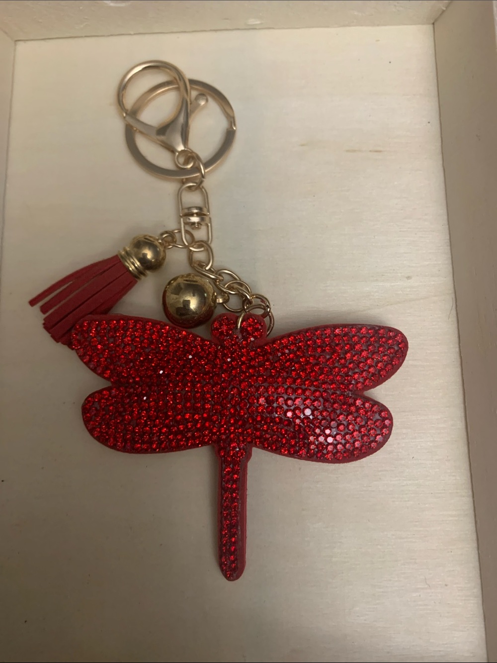 Red Dragonfly Crystal Keychain Bag Charm